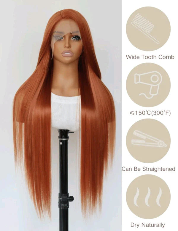 Dark Orange Long Lace Front Wig